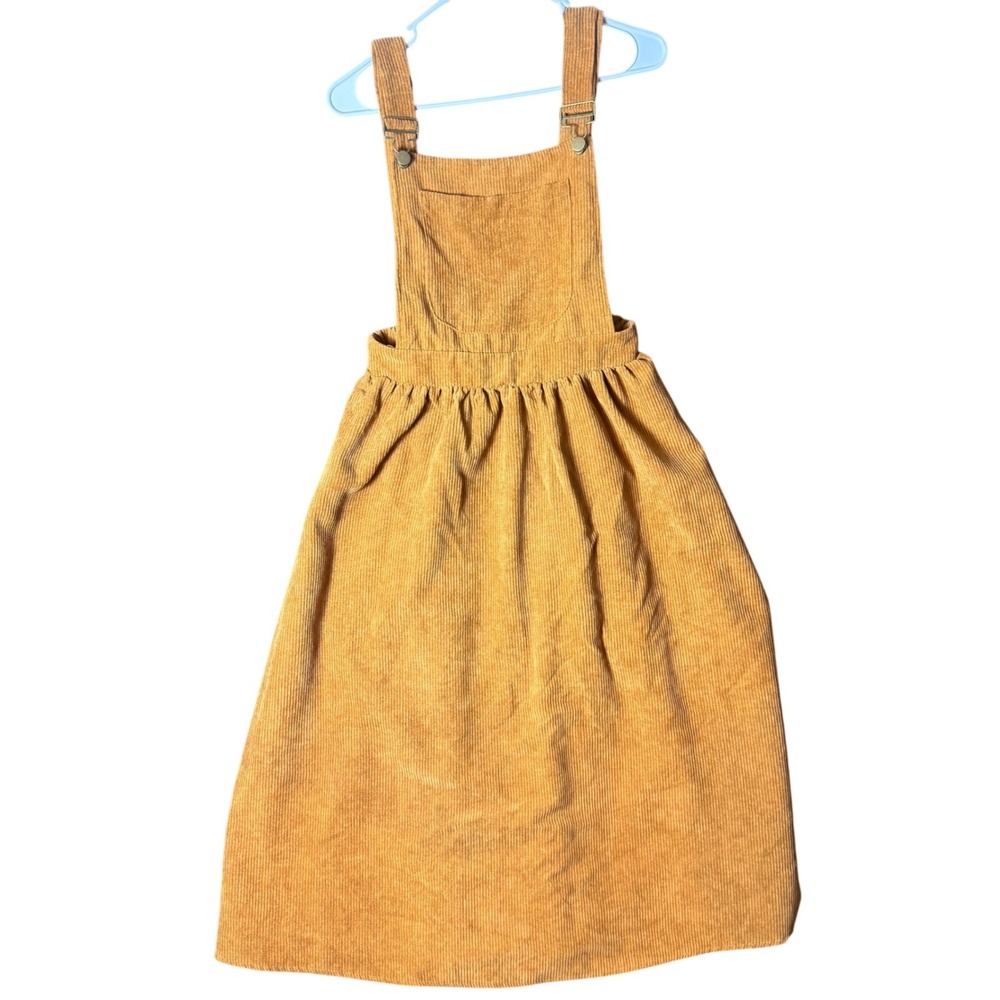 Camel‎ Corduroy Dress Overall Midi Bib Pocket Womens medium corduroy
